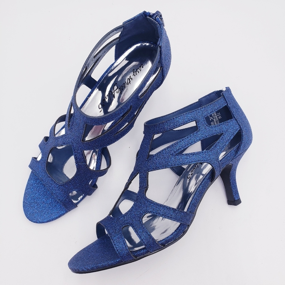 Easy‎ Street Women's Flattery Caged Dress Sandals Navy Glittery Size 7.5